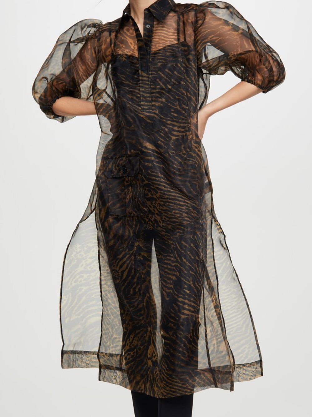 GANNI Tiger-Print Organza Dress